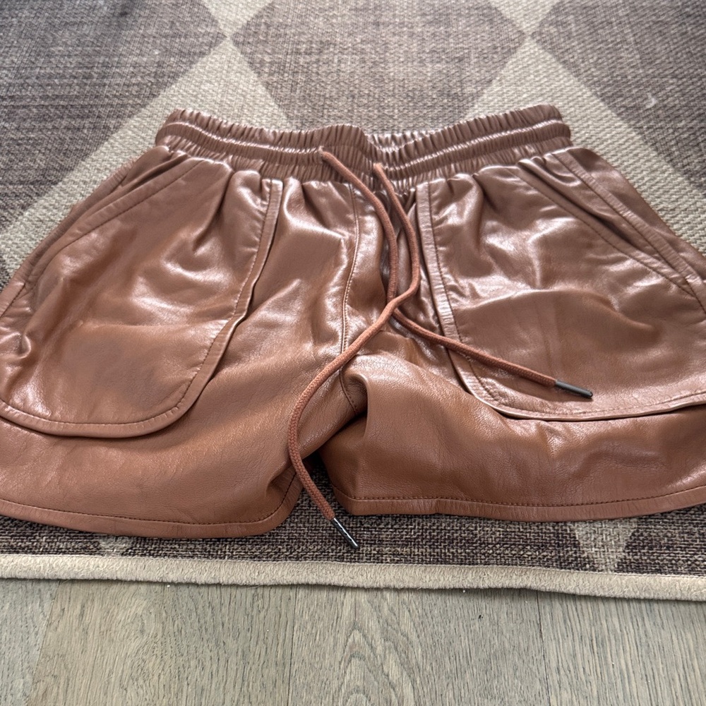 Joie Tan Leather Athletic Shorts